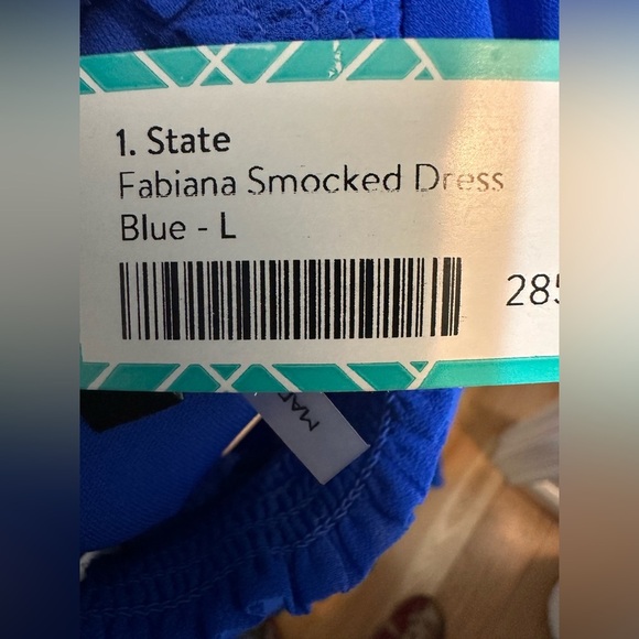 NWT 1.STATE Fabiana Blue Mock Neck Smocked Waist Ruffle Party Dress - Picture 7 of 9